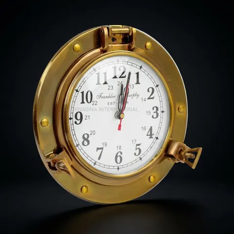 Solid Brass Porthole Wall Clock Franklin Murphy Dial view 1