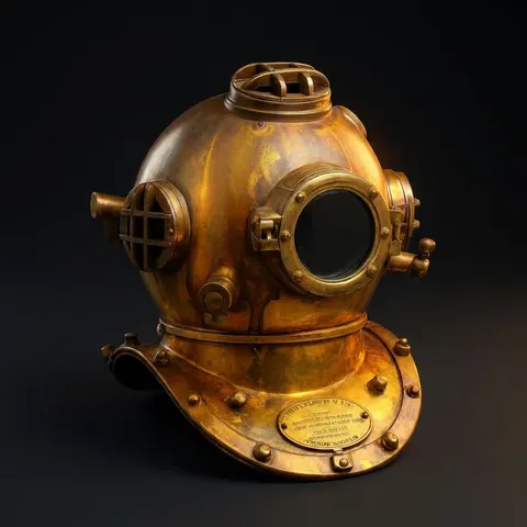 Mark V Diving Helmet with Yellowish Antique Brass Finish view 1